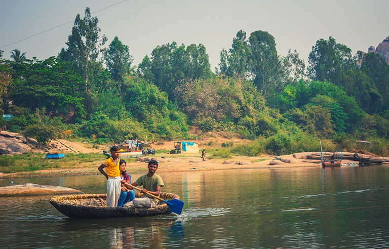 People on the Coracle Boat in Tungabhadra River